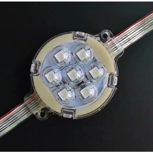 DC24V 50mm diameter;addressable;rgb full color;IP68;GS8206 pixel module;7pcs 5050 led;with backup signal line;clear
