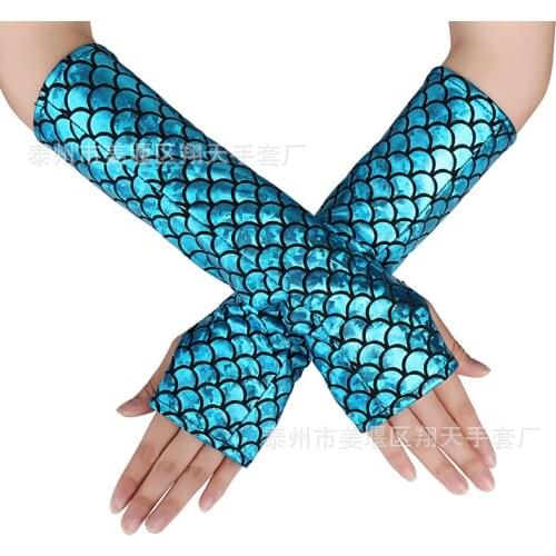 3pc/ lot long fingerless fish scale lady girl dance performance driving anti-water gloves free shipping