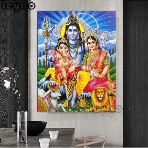 Hindu God Shiva Parvati Ganesha 5d DIY,Diamond Painting Cross-Stitch Kits Decor Full Square/Round Diamond Mosaic Embroidery