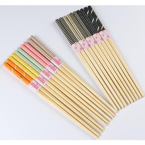 Eco-friendly Printed Bamboo Chopsticks Geometric Patterns For Lovers Sisters Kids Girl 22.5 CM 5 Pairs
