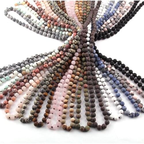 Free Shipping Fashion Jewelry Frosted Semi Precious Stones long Knotted Necklace