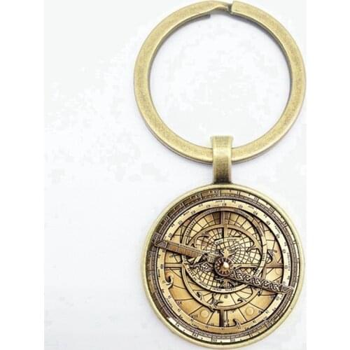 Steampunk Keychain Retro Mechanical Clock Pattern Convex Round Glass Pendant High Quality Keychain Boys and Girls Jewelry Gifts