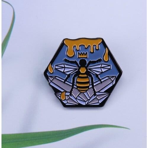 Crown bee enamel pin crystal cluster brooch
