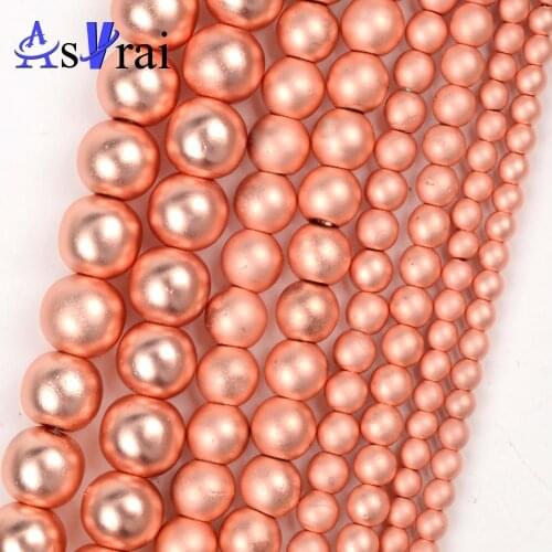 Natural Stone 2 3 4 6 8 10mm Matte Rose Gold Plated Hematite Beads For Jewelry Making Round Loose Spacer Beads DIY Bracelet 15"