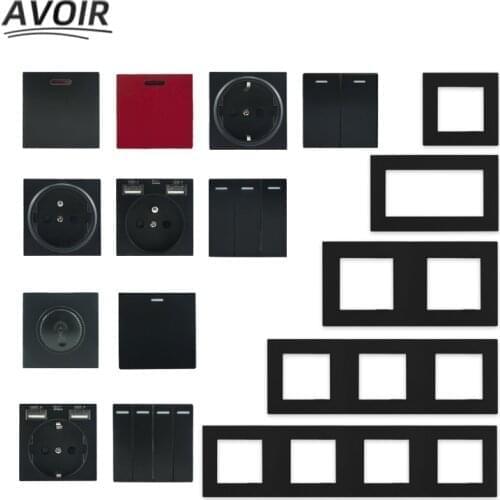 Avoir Black Module Light Switch 1 2 3 4 Gang Wall Power Button Switch EU FR Electrical Socket Plastic Panel DIY Free Combination