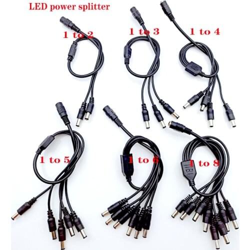 DC Power 1 Female to 2 3 4 5 6 8 Male Way Splitter Adapter Connector Plug Cable 5.5mm*2.1mm 12V For CCTV Camera LED Strip Light