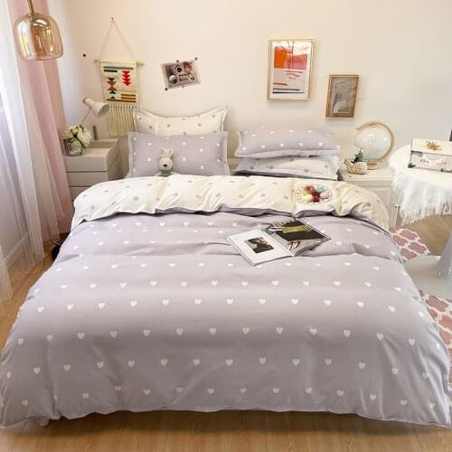 Girlish Style Heart Pattern Duvet Cover Set 150x200 Pillowcase 3Pcs,200x230 Quilt Cover,Extra Large,Gray Bedding Set