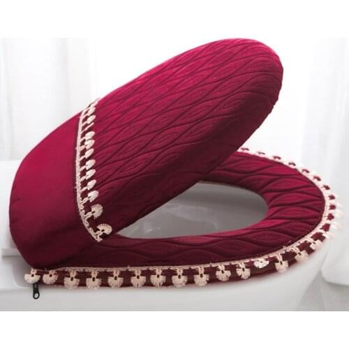 Fyjfaon Toilet Seat Cover Warm Thick Toilet Bowl Seat Cover Bathroom Decorative Cover for Toilet Dustproof Cover Red Blue Coffee
