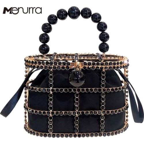 INS Diamonds Womens Handbag Fashion Designer Clutch Evening Bag Bead Top Handle Bag Tote Busket Cage Shape Party Bag