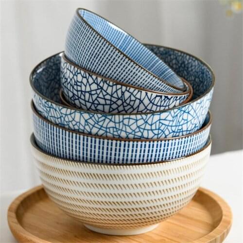 Japanese Style Ceramic Under Glazed Ramen Bowl Porcelain Large Soup Noodle Bowl Restaurant Household Retro Rice Bowl Dinnerware