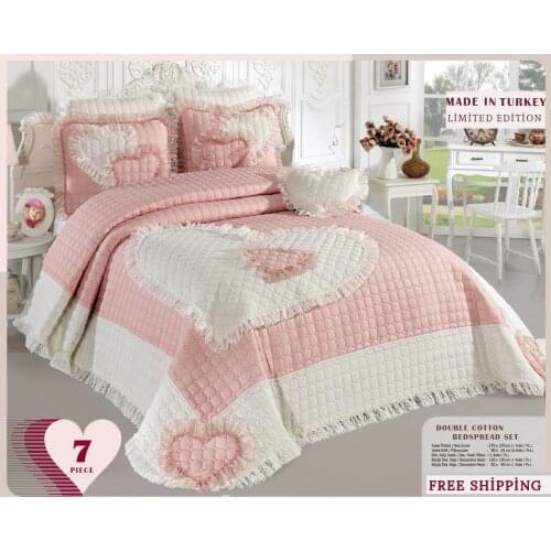 Double Bed Cover Set Pure Cotton 7 Piece Free Shipping Pink Brown Color Option 270x270 cm -33