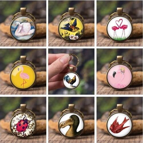 Red and Black Ladybird Keychain Insect Ladybug Shell Dome Glass Key Chains Keyrings Holder Xmas Gift Fashion Jewelry