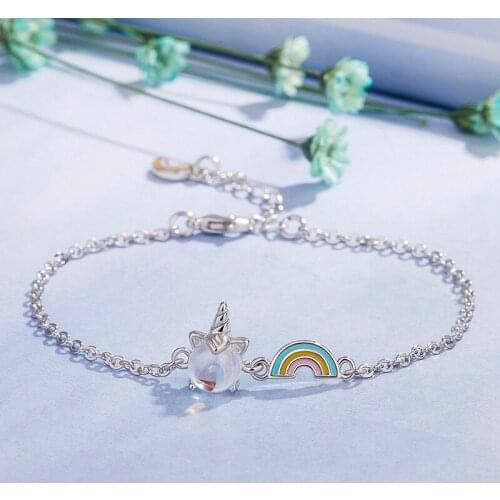 Colorful Aurora Rainbow Unicorn Bracelet Sen Department Small Fresh Moonstone Bracelet Simple Ins Wind