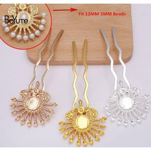 BoYuTe (5 Pieces/Lot) 42*42MM Alloy Flower Welding 70*12MM Brass Hair Fork Diy Hair Accessories Handmade Materials