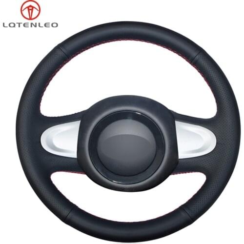 LQTENLEO Black Artificial Leather Car Steering Wheel Cover For Mini Cooper Coupe countryman Roadster Clubman 2009-2013 (2-Spoke)