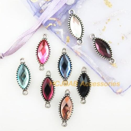 Fashion 16Pcs New Eye Charms Tibetan Silver Tone Retro Mixed Crystal Connectors 10x24mm