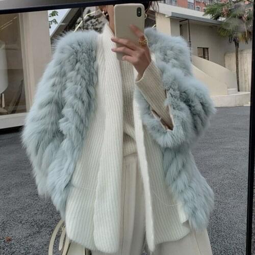 2021 New Winter Imported Faux Fox Fur Coat Female Mid-Length Fashionable Lapel Ladies Plush Overcoat