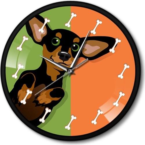 Cartoon Dachshund Dog Adorable Puppy Sausage Clock Metal Frame Wall Clock Home Decor Decorative Imperfection Doxie Lover Clock