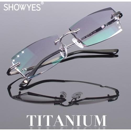 Reading Glasses Men Rimless Eyeglasses Titanium Frameless Opitical Eye Glasses Gradient Gray Diamond Cutting Reader Ti Hyperopia