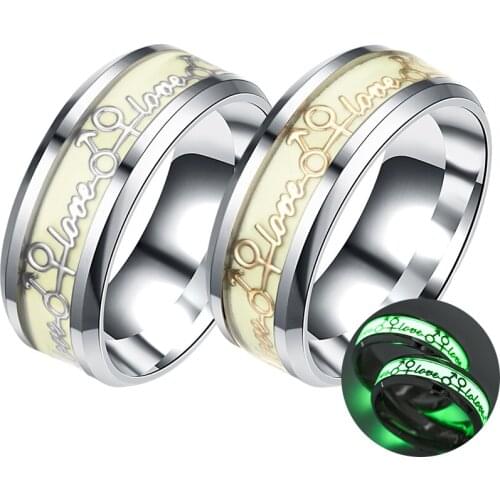 Couple Luminous Love Stainless Steel Fluorescent Rings Men and Women 2021 New Fashion Jewelry Exquisite Gifts for Lovers