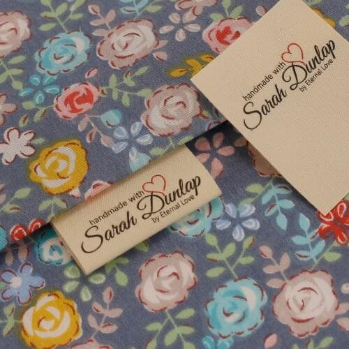 Custom Labels, Sewing, Logo Tags, 40mm x 50mm, Fabric, Washable, Name, 100% Cotton, With Love, Heart (MD5159)