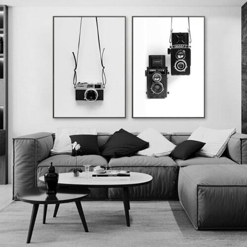 Nordic Back and White Canvas Painting Posters Vintage Camera Women Minimalism Wall Art Pictures for Living Room Home Decor
