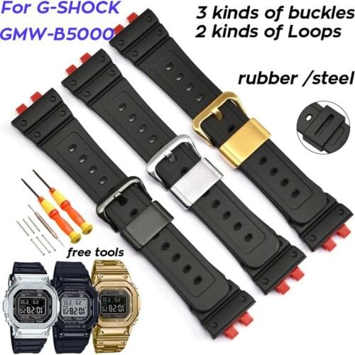 Watch Band for Casio G-SHOCK GMW-B5000 Steel Loop GMWB5000 Resin Watch Strap Rubber Pin Buckle Wrist Bracelet with Tools