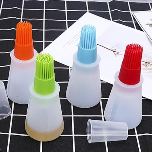 With Cover Heat Resistance Barbecue Gadgets Oil Bottle Brush 4Colors Flat Bottom Kitchen Accessories Silicone Baking Tools 1Pcs