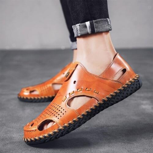 Sandalia Masculina De Praia Shoes Men Sandals Gladiator Mens Comfort Geta Slip On Leather Sandal Genuine Outdoor