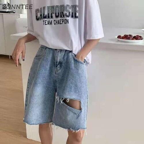 Shorts Women Denim Summer Loose Hollow Out Fashion Streetwear Trendy Washed All-match Harajuku Vintage Plus Size 90s Aesthetic