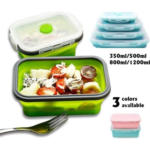 Silicone Collapsible Lunch Box Food Storage Container Bento BPA Free Microwavable Portable Picnic Camping Rectangle Outdoor Box