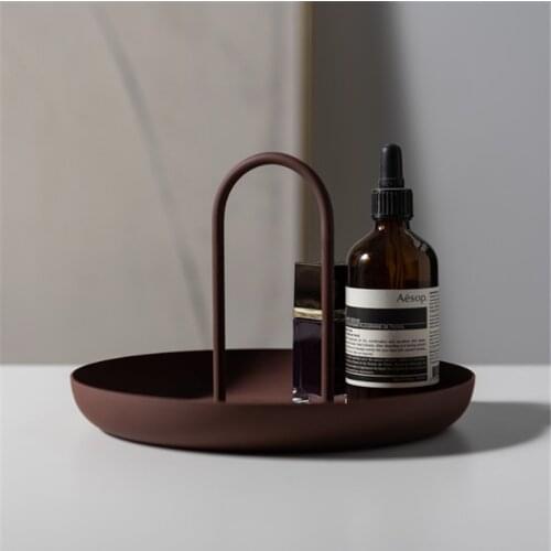 Nordic Modern Round Cosmetics Jewelry Tray Desktop Sundries Storage Tray Portable Handle Cake Fruit Dessert Plate Home Organizer