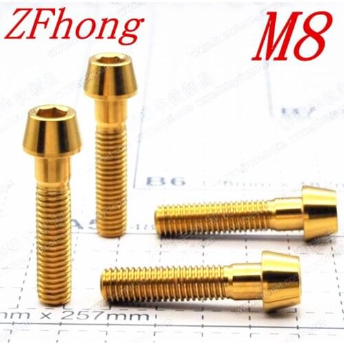 4PCS Titanium Ti M8*16/20/25/30/35/40 Gloden colour Allen Key Taper Head Bolt Screw for Bicycle Stem Seatpost