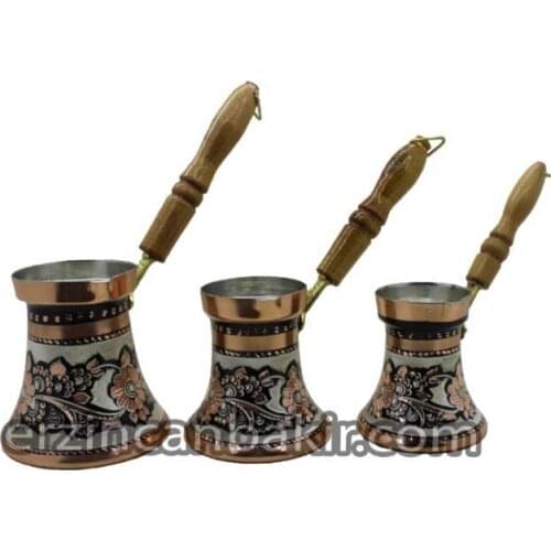 Türk El Yapımı Rus Şekli Bakır Cezve, Cezve Jezve, İbrik Emaye Oyma