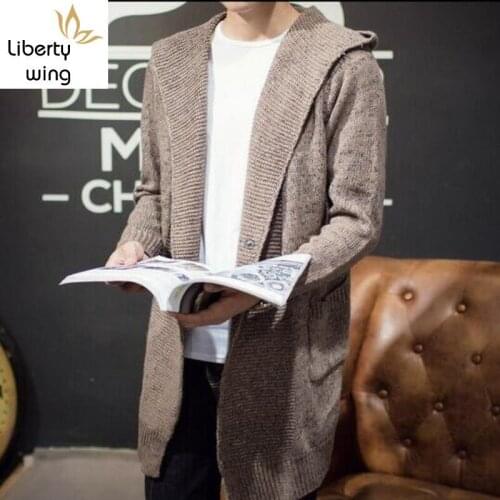 High Quality Mens Autumn Knitwear Hooded Cardigan Male Fashion Casual Long Sweater Slim Fit Outwear Cap Coats Size M-2xl