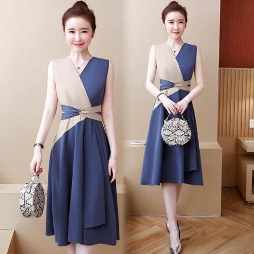 Dresses Summer 2019 Plus Size Xl 5Xl Patchwork WomenS Asymmetric Dresses V Neck Sleeveless Office Dresses Ladies 2019 DD2112