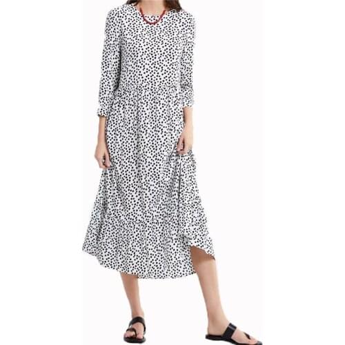 High Quality Fashion Casual Za Women Elegant Dot Print Gray Loose Long Dresses New Spring Summer Dress Vestidos De Fiesta