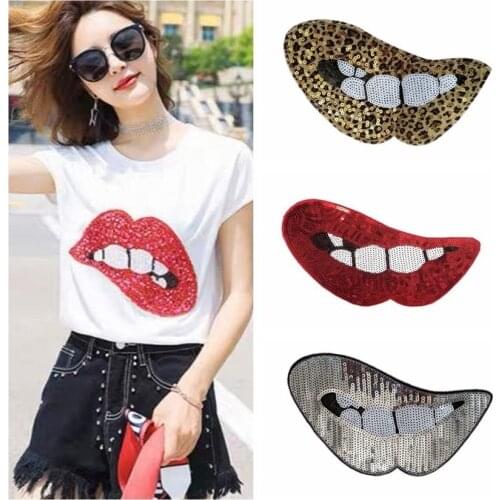 1pc large Sequin mouth patches for clothing DIY Iron on lip parch appliques Embroidery applique patch ropa clothing accessories