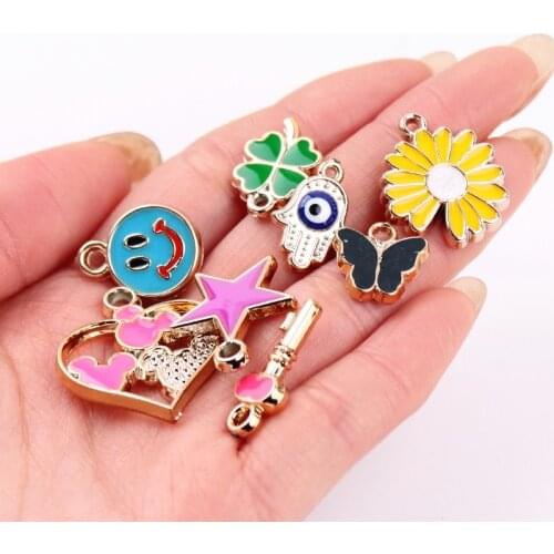 10Pcs/Lot Colorful CCB Charms Pendant Star Flower For Key Chain Earring Bracelet Necklace DIY Jewelry Making Finding Accessories