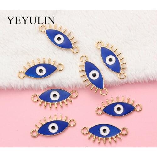 10 Pcs Lucky Eye Blue Evil Eye Charms Connector For Bracelet Alloy Enamel Jewelry Accessories Handmade Pendant
