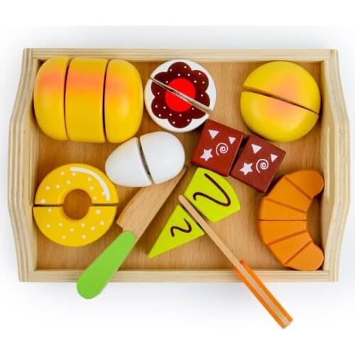 11pcs Baby Wooden Pretend Play Kitchen Toys Cutting Bread Play Miniature Food Game Early Educational Baby Gift
