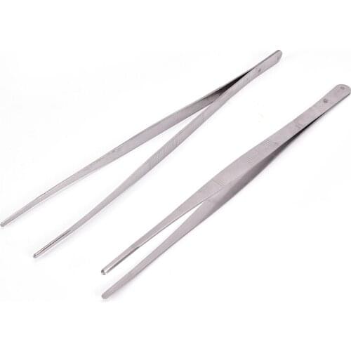 12'' 30cm Silver Stainless Steel Long Food Tongs Straight Tweezers Kitchen Tool