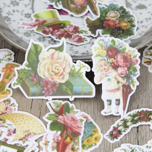 24pcs Waterproof Retro Flower Vintage Floral Scrapbooking Stickers Decorative Sticker Pack for Gift Laptop Phone Case Hydro Flas