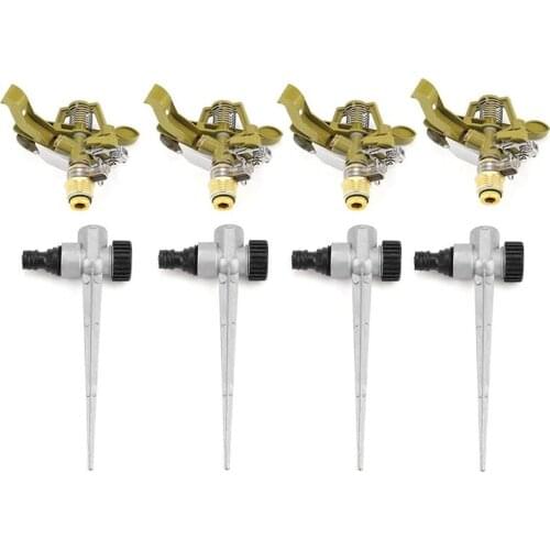 4Pcs Metal Pulsating Sprinkler 360 Degree Rotation Lawn Watering Sprinklers with Spike for Garden Irrigation System