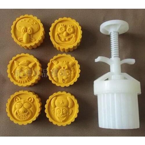 50g Chinese Cartoon design Mooncake mung bean cake Molds mould with 6 Stamps plastic hand pressure , 50sets/lot
