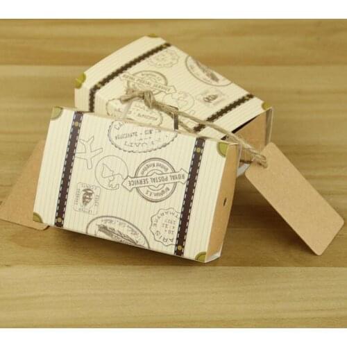 50pcs Vintage Suitcase Candy Box Aircraft Kraft Chocolate Boxes Baby Shower Wedding Favors Gift Box Bag Wedding Party Supplies