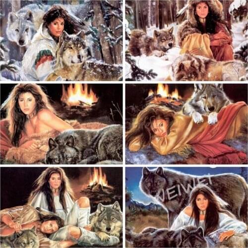 5D Diamond Painting Wolf and Beauty Cross Stitch Diamond Embroidery Animals Diy Cross Stitch Bead Picture Kits Wall Decor