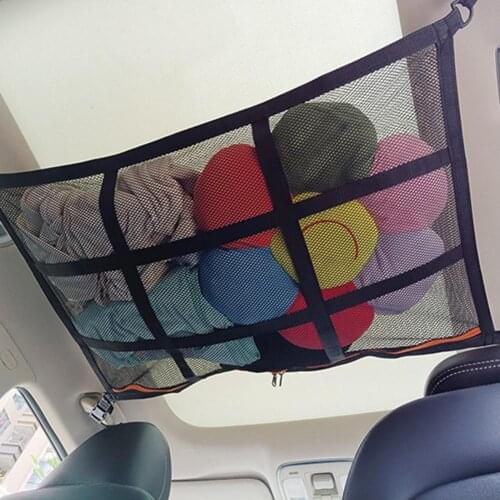 Car Ceiling Storage Net Pocket-Universal Car Roof Interior Cargo Net Bag with Zipper Car Trunk Storage