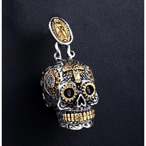 Stainless steel SUGAR Virgin Mary SKULL CROSS MEXICAN GOTHIC BIKER ROCKER PENDANT NECKLACE charm men women fashion jewelry