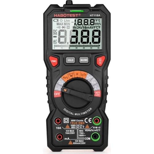 HT118 Digital Multimeter Professional Precise 6000 counts 1000V AC DC Ohm Hz NCV Live C/F Duty Testers Multimetro Voltage Meter
